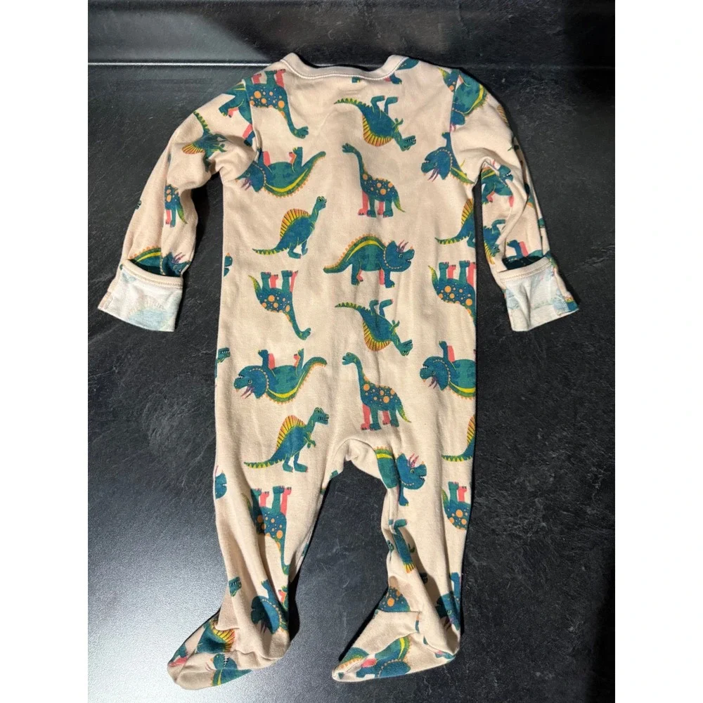 (Lot of 3) 6-9M Baby Zip Footed Sleepers Dinosaur Owl Polka Dot Infant Mittens
